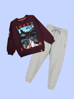 KiddoPanti - Wine Tokyo Japan Cityscape Print Sweatshirt with Joggers