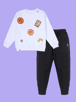 KiddoPanti - Sweatshirt with Smiley Badges Joggers