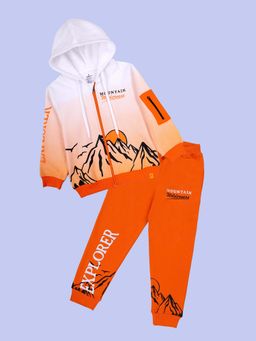 KiddoPanti - Orange Mountain Wilderness Explorer Gradient Hoodie with Joggers
