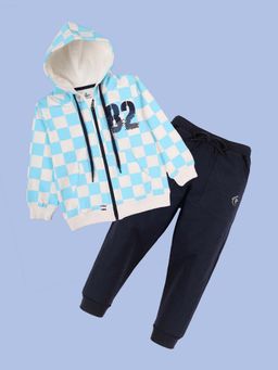 KiddoPanti - Blue 82 Active Sport Checkered Sweatshirt with Joggers