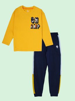 KiddoPanti - Mustard Cotton Printed T-Shirt with Cargo Joggers