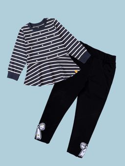 KiddoPanti - Girls Cotton Stripe Top and Twill Jeggings