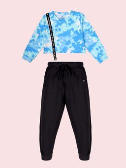 KiddoPanti - Girls Yellow Cotton Tie and Dye T-Shirt with Joggers