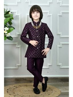 Ahhaaaa - Purple Woven Brocade Jodhpuri and Trouser with Mala