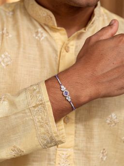 Ornate Jewels - 925 Silver Purple Amethyst Designer Thread Rakhi With Roli Chawal
