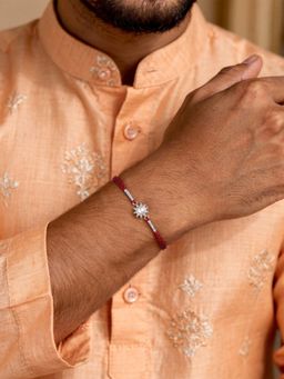 Ornate Jewels - 925 Silver Fresh Water Pearl Star Thread Rakhi With Roli Chawal