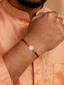 Ornate Jewels - 925 Silver Rhodium Plated OM Thread Rakhi With Roli Chawal