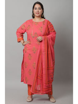 Rajnandini - Womens Pure Cambric Cotton Printed Plus Size Kurta with Dupatta Pink (Set of 3)