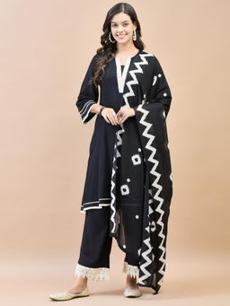 Shree - Liva Rayon Black Solid Kurta and Pant with Dupatta (Set of 3)