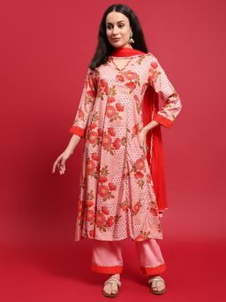 Shree - Liva Rayon Pink Floral Print Kurta and Pant with Dupatta (Set of 3)