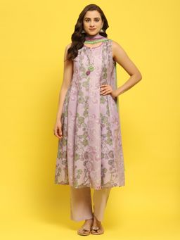 Shree - Muslin Lilac Floral Print Kurta and Pant with Dupatta (Set of 3)