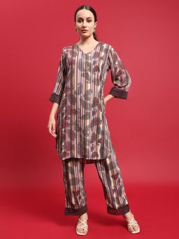 Shree - Georgette Purple Ornamental Print Co-Ord (Set of 2)