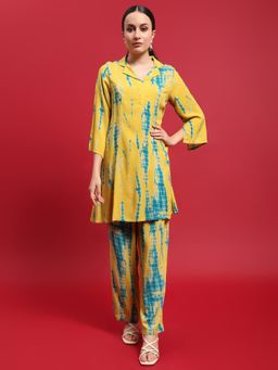 Shree - Liva Rayon Mustard Tie Dye Print Co-Ord (Set of 2)