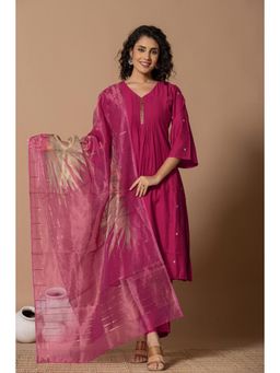 Do Dhaage - Muslin Solid Pink Kurta and Pant with Tissue Dupatta (Set of 3)