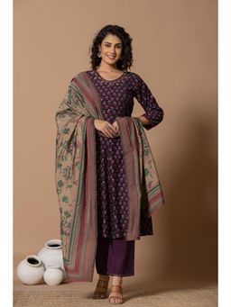 Do Dhaage - Purple Floral Anarkali Kurta and Pant with Dupatta (Set of 3)