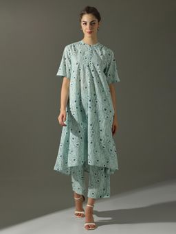 Dora Dori - Floral Printed Pure Cotton Straight Kurta and Pant (Set of 2)