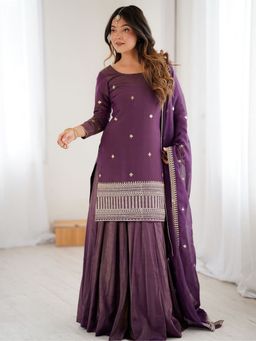 Odette - Purple Silk Kurta and Lehenga with Dupatta