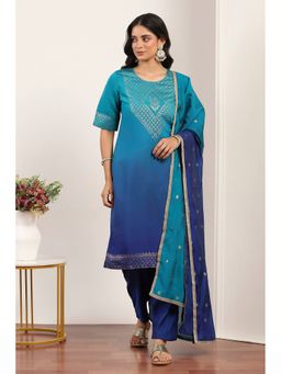 Rangriti - Blue Straight Kurta Salwar with Dupatta