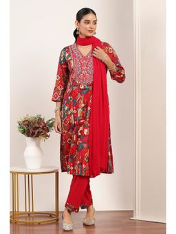 Rangriti - Red Straight Kurta and Pant with Dupatta