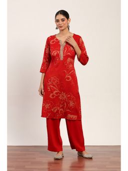 Rangriti - Red Viscose Polyester Kurta with Pant