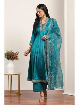 Rangriti - Teal Viscose Rayon Kurta Palazzo with Dupatta