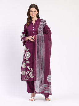 ME & I - Purple Cotton Kurta and Pant with Dupatta