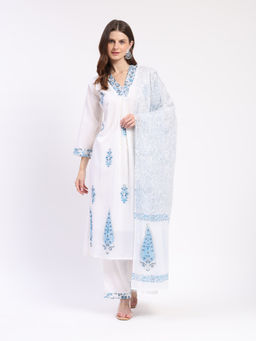 ME & I - White Cotton Kurta and Pant with Dupatta