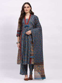 ME & I - Teal Cotton Kurta and Pant with Dupatta