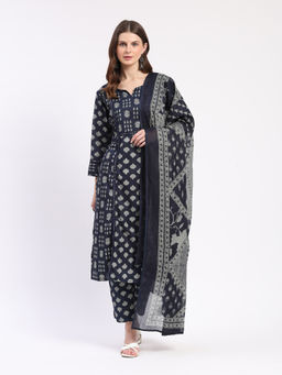 ME & I - Navy Blue Cotton Kurta and Pant with Dupatta