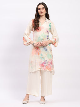 ME & I - Off White Rayon Shirt Collar Kurta with Pant