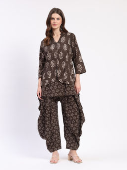 ME & I - Brown Cotton Tunic with Dhoti Pant and Jacket
