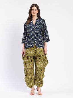 ME & I - Olive Cotton Tunic with Dhoti Pant and Jacket