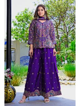 Miss Ethnik - Purple Chinon Kurta Palazzo with Dupatta