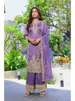 Miss Ethnik - Purple Vichitra Silk Kurta Palazzo with Dupatta