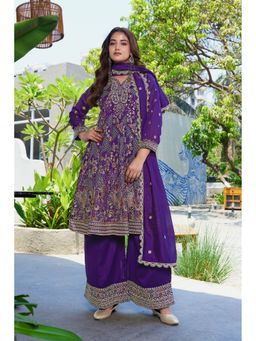 Miss Ethnik - Women Purple Kurta Palazzo with Dupatta