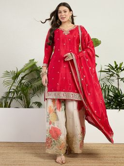 Miss Ethnik - Red Kurta Palazzo with Dupatta