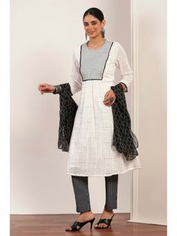 Rangriti - Women White A-Line Kurta and Pant with Dupatta