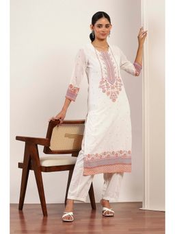 Rangriti - Women White Straight Kurta with Pant