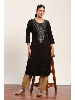 Rangriti - Women Black Viscose Rayon Kurta with Pant