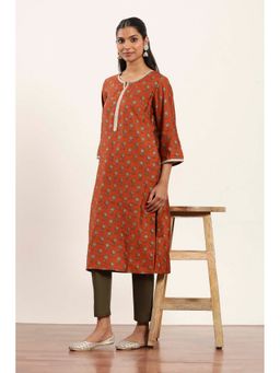Rangriti - Women Orange Straight Kurta with Pant