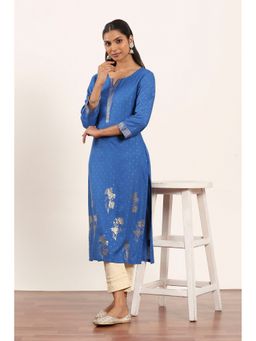 Rangriti - Blue Viscose Rayon Straight Kurta with Pant