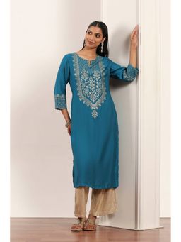Rangriti - Blue Viscose Rayon Straight Kurta with Palazzo