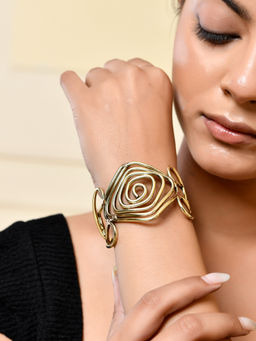 Silvermerc Designs - Stylish Gold Spiral Open Cuff Bracelet For Women