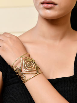 Silvermerc Designs - Stylish Gold Spiral Open Cuff Bracelet For Women
