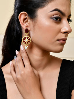Silvermerc Designs - Gold-Plated Red and Pearl Drop Earrings