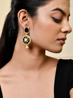 Silvermerc Designs - Black and Gold Starburst Pearl Drop Earrings