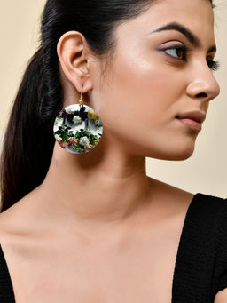 Silvermerc Designs - Elegant Floral Print Round Dangle Earrings