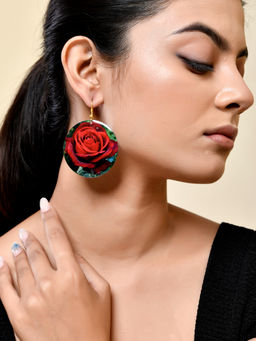 Silvermerc Designs - Red Rose Floral Round Earrings