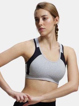 Jockey - 1380 Wirefree Padded Cotton Elastane Active Bra - Steel Grey & Black