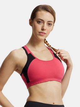 Jockey - 1380 Wirefree Padded Cotton Elastane Active Bra - Ruby & Black
